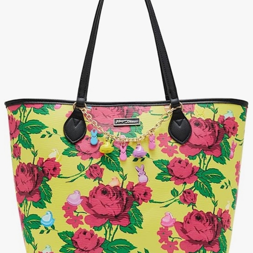 Betsey Johnson Yellow and Pink Floral Tote Bag W/O The Peeps Bracelet